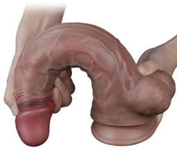 LoveToy - Dubbellaagse siliconen dildo 29.5 cm (Ø 5.5 cm) - Bruin — thumbnail 2