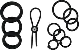 Banoch | Cockring set 11 delig | zwart siliconen en verstelbaar | diameter Ø 25/28/30/32/40/45/50 mm — thumbnail 1