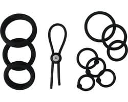 Banoch | Cockring set 11 delig | zwart siliconen en verstelbaar | diameter Ø 25/28/30/32/40/45/50 mm