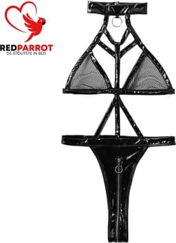 Erotische Uitgeholde Bodysuit - Jumpsuit - Lingerie - Wetlook - Zwart - Rits — thumbnail 5