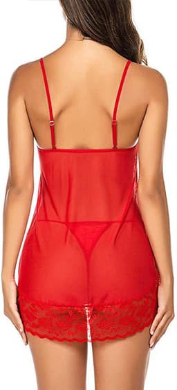 Erotische 2-Delige Lingerieset I Nachtjapon & Slipje I Sexy Kanten Lingerie Set I Maat L I Rood — thumbnail 2