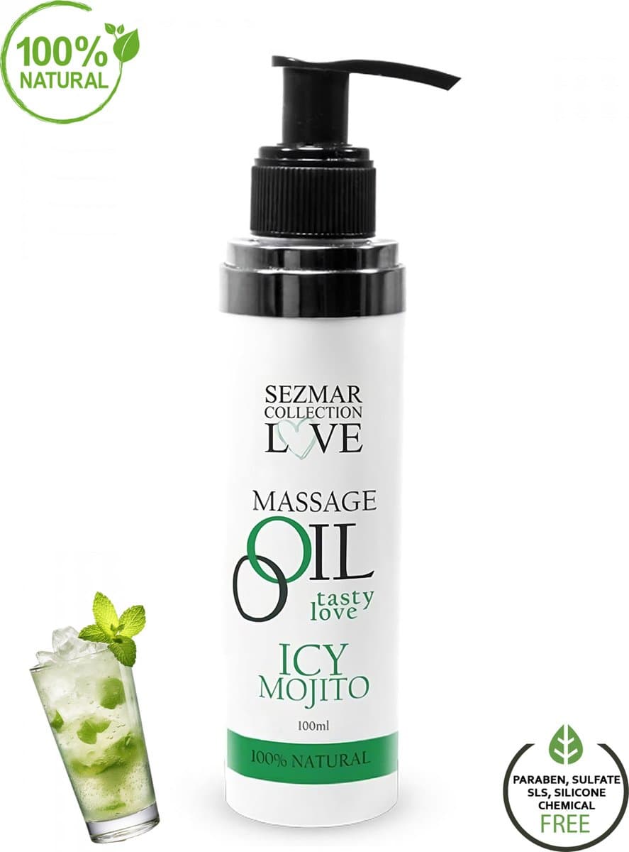 Sezmar Icy Mojito Massageolie: Natuurlijk Massageolie - Glijmiddel voor Sensuele Extase en Erotisch Genot met 100% Natuurlijke Ingrediënten | 100ml — afbeelding 1