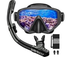 Snorkelset voor volwassenen, snorkelset met duikbril en droge snorkel voor heren en dames, anti-lek en anti-condens, duikmasker van gehard glas voor duiken, snorkelen en zwemmen