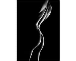 Abstracte Vrouw Body Art - Canvas Schilderij - Woonkamer Decoratie - UV-bestendige Pigmentinkt - 50x70cm - Zwart Wit