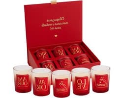 Geurkaarsen Cadeauset - Romantische Kaarsen - Sfeer Creëren - 6 Kaarsen met Boodschap - 6 Stuks - Rood