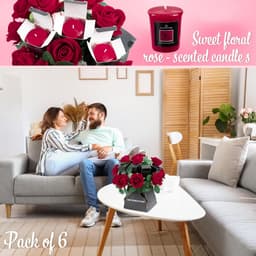 Geurkaars Cadeauset - Bloemen Boeket - Cadeau Geven - Realistische Kunstbloemen - 6 Kaarsen - Rood — thumbnail 4