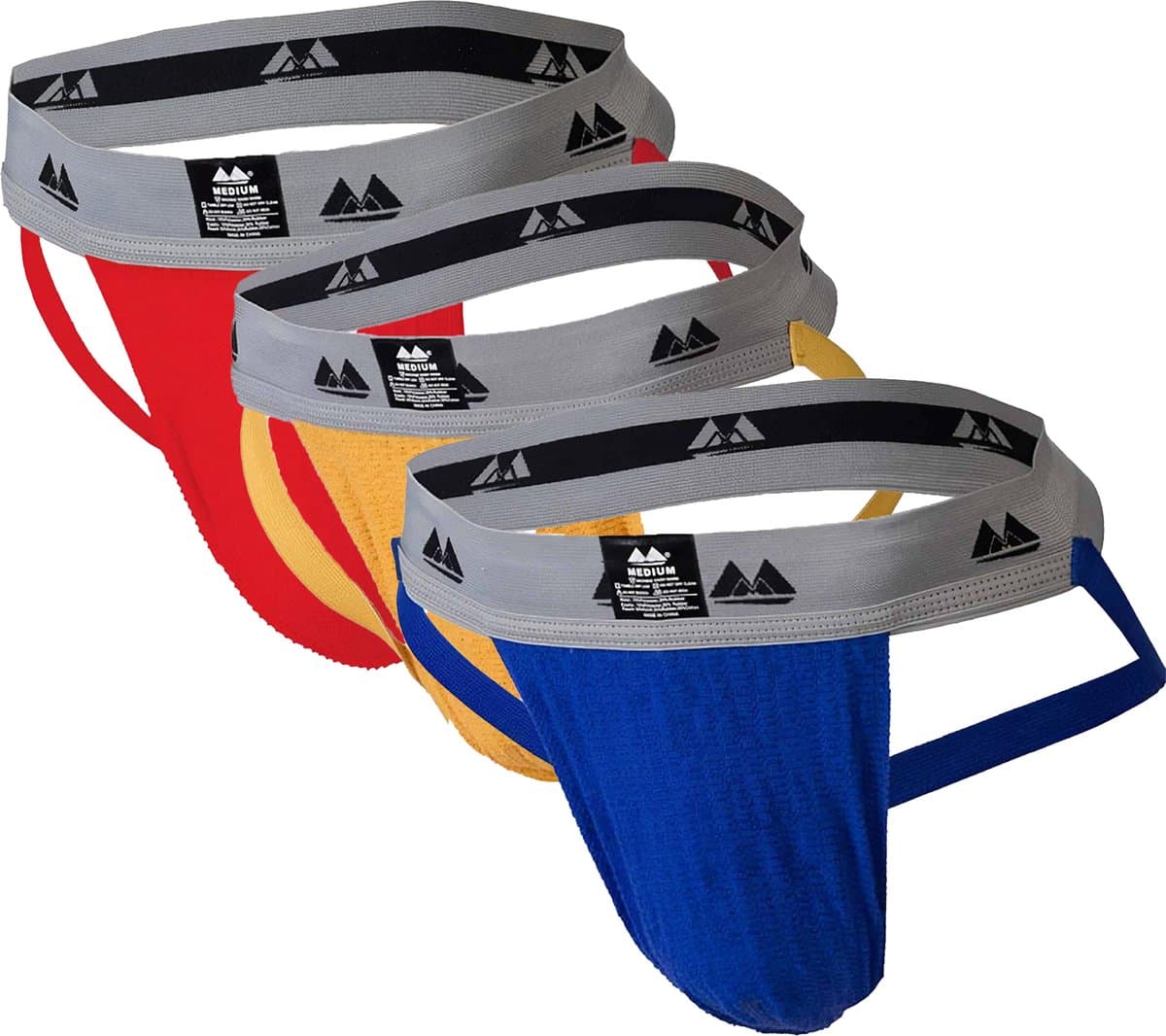 MM Sports Original Edition Swimmer/Jogger Jockstrap 2 inch Multipack 1x Red + 1x Yellow + 1x Blue - MAAT XL - Heren Ondergoed - Jockstrap voor Man - Mannen Jock — afbeelding 1
