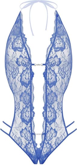 Christine le Duc - Kanten Body met Open Kruis - Lingerie Erotisch - Renee - Blauw - L/XL — thumbnail 3