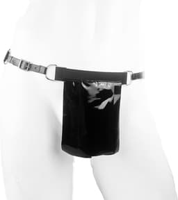 BamBella® String Man -Maat S/M - sexy ondergoed Lingerie Heren -Open voorkant onderbroek Datex (Mix latex en stof) - Zwart mannen string Imitatie leer SM BDSM kleding — thumbnail 5