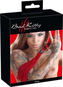 Bad Kitty – Korte Suède Flogger Zweep voor Erotische Discipline en Genot - Rood — thumbnail 4