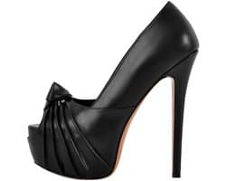 Dames Plateau Pumps met Hoge Hak en Knoopdetail - Peep Toe Avondschoen