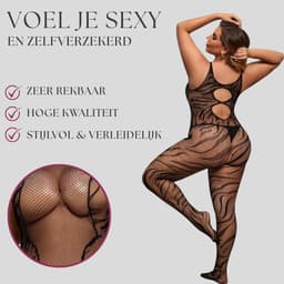 Elana Noctara Plus Size Bodystocking – Zwart Visnet met Sierlijk Patroon – Hoge Rekbaarheid – Sensuele Full Body Lingerie — thumbnail 3