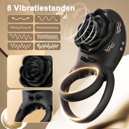 DOWO® - Vibrerende Cockring - met Afstandsbediening - met Roos Clitoris Stimulator - Cockring - Penisring - Cockring Vibrerend - 8 Vibratiestanden - 2 in 1 - Cock Ring Siliconen - Sex toys - Seksspeeltje voor Mannen & Vrouwen - Zwart — thumbnail 3