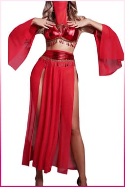 Purple-Daisy Fantasie buikdanseres kostuum voor vrouwen Sexy fantasie kostuum en sexy nachtjapon voor vrouwen 5 deliğe PDS0048-R - Maat S/M - ROOD — thumbnail 3