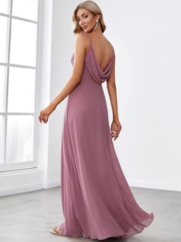 Elegante Avondjurk Lange A-lijn V-hals Chiffon Wikkeljurk Bruiloft Gast — thumbnail 5