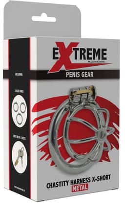 Peniskooi Chestity Cock Harness X-Short - Kuisheidskooi - RVS - 3 maten cockringen — thumbnail 4