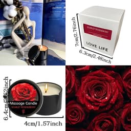 Scarlet Rose & Ebony Essentiële Olie Massagekaars - Hydraterend, Sensuele Ervaring met Schenktuit, Perfect voor Ontspannende Baden & Huidverzorging, Bad Essentials|Romantische Decoratie|Aromatherapie Kaars, Massageoliën voor stellen — thumbnail 2