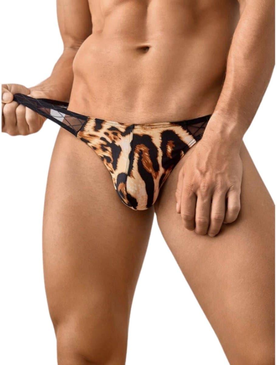 Sexy Luipaardstring voor Heren - Mesh Doorschijnende Tailleband - Verleidelijk Ondergoed - M | LekkerStout | ( LS306 ) — afbeelding 1