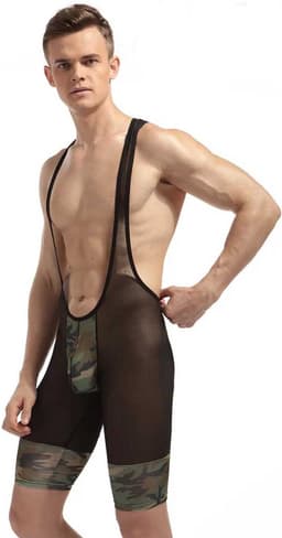Camouflage bodysuit Heren - Mannen kleding erotisch - Doorschijnend - Jumpsuit rollenspel - Tankini - Legerprint — thumbnail 2