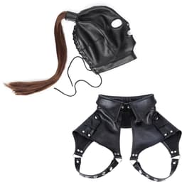 Masker & Harnas - Leder Look / PU Leer - Met Afneembare Staart - Zwart - BDSM / Roleplay / Cosplay / Rollenspel - Unisex - Sex Speeltjes Toys - Erotiek - Bondage Masker - OneSize — thumbnail 4