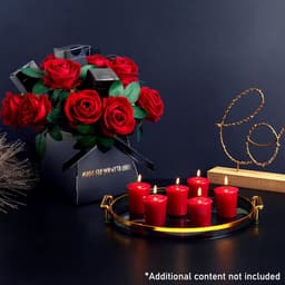 Geurkaars Cadeauset - Bloemen Boeket - Cadeau Geven - Realistische Kunstbloemen - 6 Kaarsen - Rood — thumbnail 5