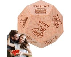 Avonddobbelstenen voor koppels - Date night dobbelstenen - Romantische avonden - Keuzes voor eten - 3 cm - Houtkleur