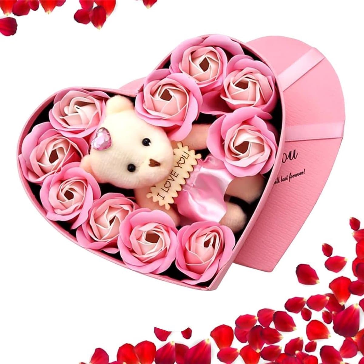 Rozen Cadeau Set - Zeep Rozen Doos - Romantisch Cadeau - Hartvormige Doos - 17x15.5x4 cm - Roze — afbeelding 1