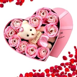 Rozen Cadeau Set - Zeep Rozen Doos - Romantisch Cadeau - Hartvormige Doos - 17x15.5x4 cm - Roze — thumbnail 1