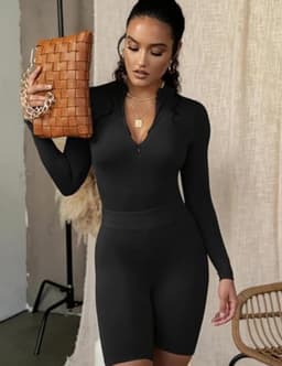 Dames Long Sleeve Elegante Bodysuit Tops - Sexy en Stretchy T-shirt met Rits — thumbnail 3