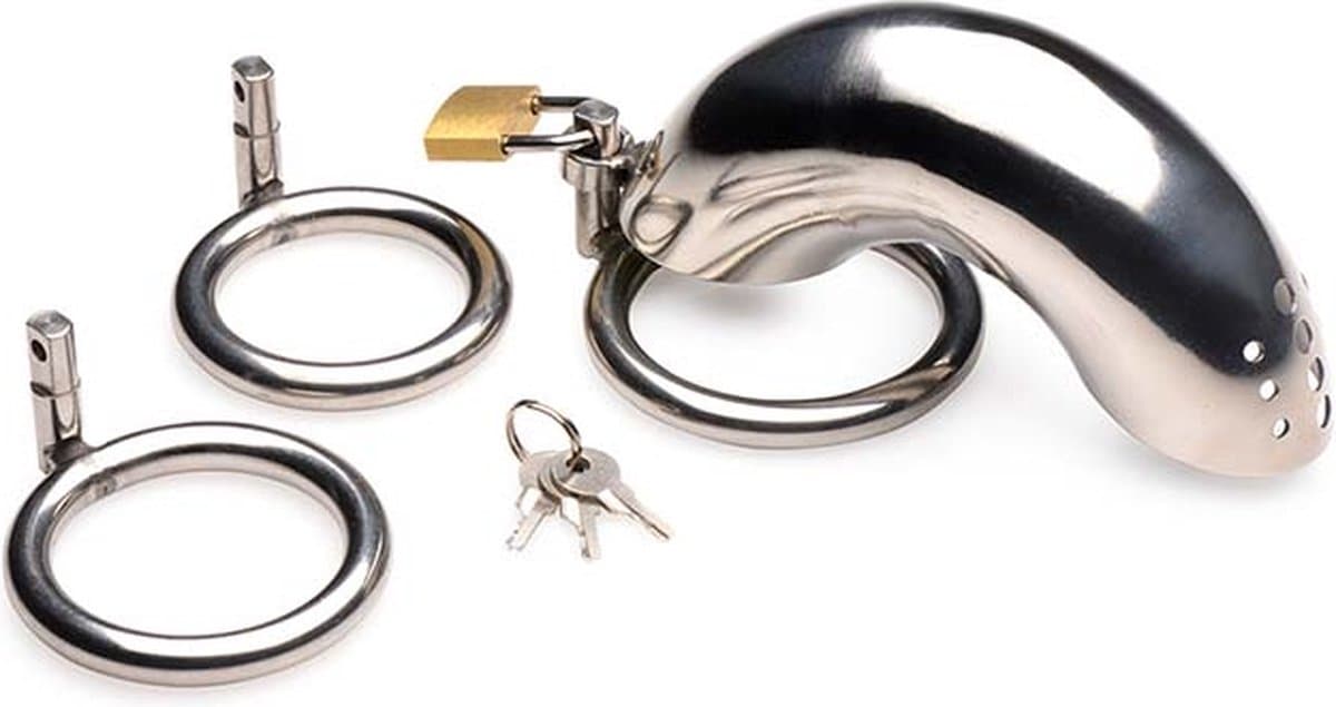 Roestvrij Stalen Penis Kooi Met 3 Ringen — afbeelding 1