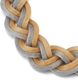 Allecto - Gouden zilveren statement halsketting - Gevlochten holle kabel - Grote slabbetje halsband - 42 cm - Trendy sieraad - Geschikt voor dames ... — thumbnail 2