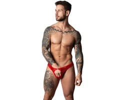 Male Power Sexy Open Ring Thong met Kobalt penisring - Rood - Maat S/M