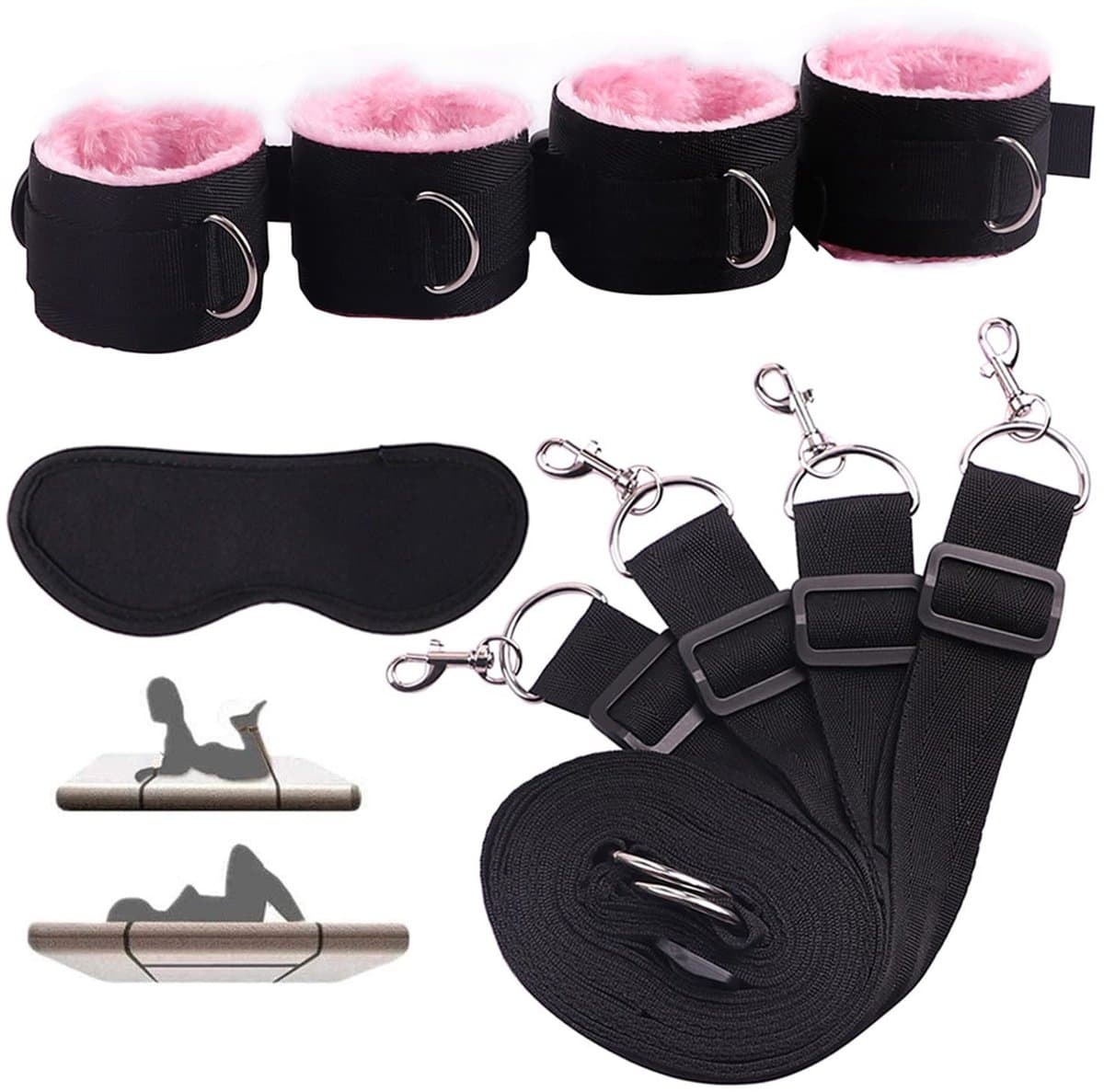 longziming-Bondage Set - Handboeien - Sex Toys voor Koppels - Vastbinden - 7-delige BDSM set met oogmasker - Verstelbaar - Comfortabel pluche - Voor beginners en gevorderden - Roze — afbeelding 1