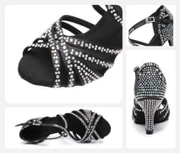 Dames Latijnse Dansschoenen met Strass Stenen - Zwart Ballroom Salsa Tango - Keuze uit 5 of 7 cm Hak — thumbnail 4