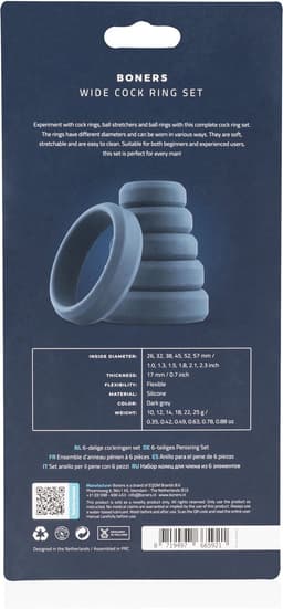 Boners - 6 Delige Cockring Set - Penisring Set voor Mannen - Extra Stimulatie - Buttplugs - Buttplug Set - Anal Plug - Sex Toys voor Mannen - Seksspeeltjes - Penisring - Cockringen - Grijs — thumbnail 2