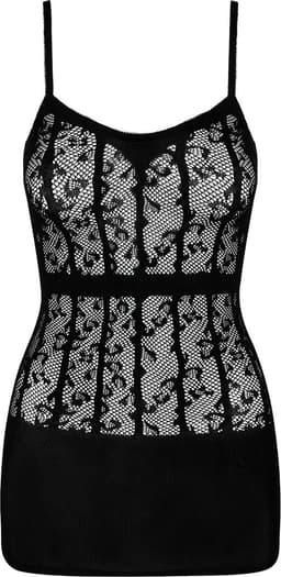Obsessive – Half Transparant Mini Jurk met Verticale Banden voor Spanning en Verleiding – Maat S-M-L – Zwart — thumbnail 4