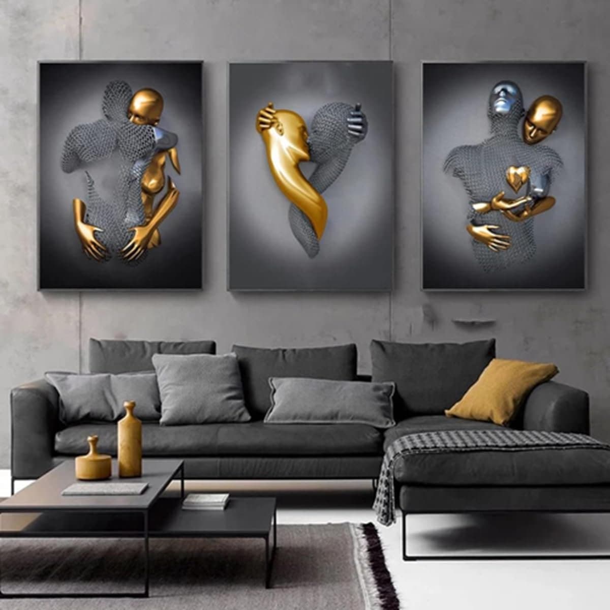 3-delige Kunst Posterset: Romantisch Koppel Beeldhouwkunst Canvas Schilderij (30x40 cm) — afbeelding 1