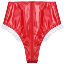 BamBella® Slip Onderbroek - Maat L/XL - Erotische Sexy BDSM Lingerie Dames - Zwart rits ondergoed Datex mix latex en stof wetlook open kruis — thumbnail 4