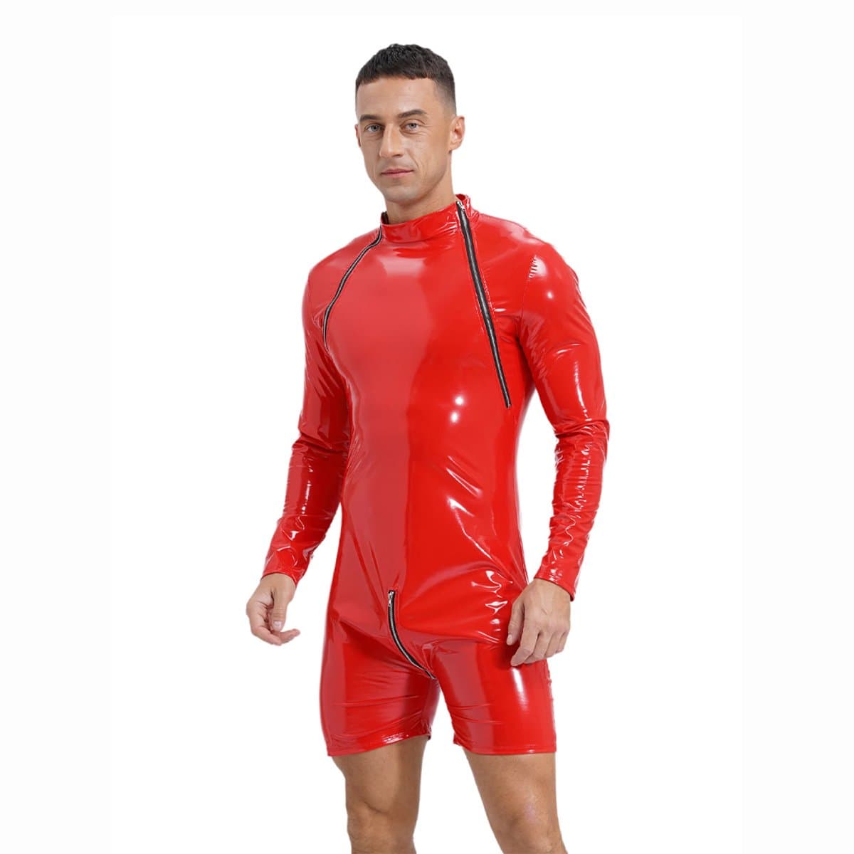 Glanzende Catsuit Heren - Lingerie - Latex Look - Imitiatie Leder - Leer - Rood — afbeelding 1