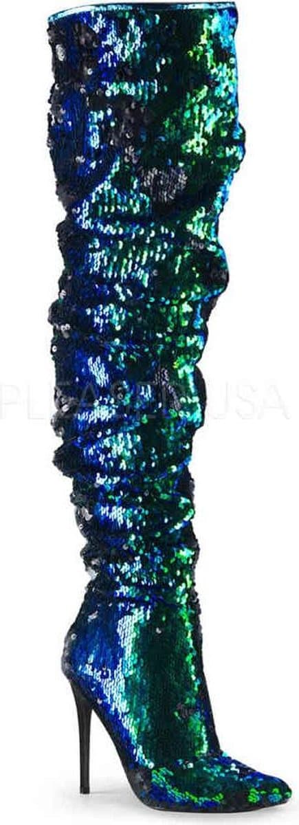 COURTLY-3011 - (EU 39 = US 9) - 5 Ruched Sequined Thigh High Boot, 1/3 Side Zip — afbeelding 1