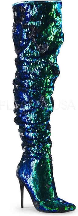 COURTLY-3011 - (EU 39 = US 9) - 5 Ruched Sequined Thigh High Boot, 1/3 Side Zip — thumbnail 1