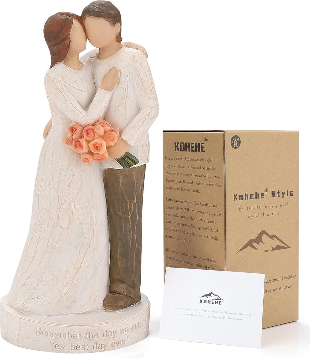 Handgeschilderd Beeld - Koppel Beeldje - Romantisch Cadeau - Met Groetkaart - 17 cm Hoog - Wit — afbeelding 1