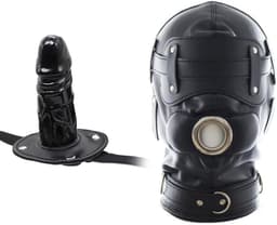 Lzwintrading – SM Bondage - BDSM - Bondage Mask - Zwart PU Leren Bondage masker met Dildo Gag & oogbedekking - Sex Toys voor Vrouwen Koppels - Seksspeeltjes — thumbnail 2