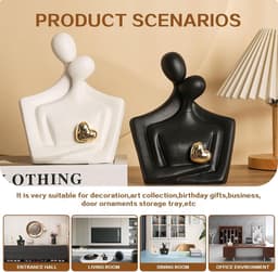 Skulpturen Statuen Paar sculptuur, moderne deco sculpturen, hart deco beeldjes voor woonkamer, keramiek, Wit, Liefde — thumbnail 4
