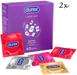 Durex Love Mix Condooms - 80 stuks (2x 40 stuks) - 16x Thin Feel Extra Lube (Elite) - 16x Intens Orgasme (ribbels, nopjes en gel) - 16x Thin Feel Ultra (extra dun) - 16x Aardbeismaak - 16x Pleasure Me (ribbels en nopjes) - Discreet Verpakt — thumbnail 1