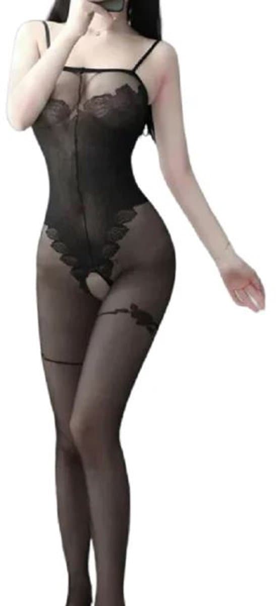 Bodysuit - Doorschijnend - Mesh - Sexy lingerie - Open kruis - Kant - Erotiek - Dames - Lace - Transparante lingerie - Mesh bodysuit - Zwart - One piece - Verleidelijke outfit - Jonyx — afbeelding 1