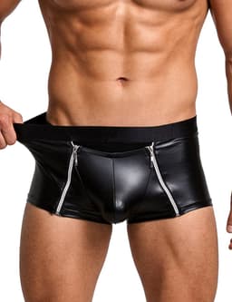 Sexy Heren Boxer Lederlook met Dubbele Rits - PU Wetlook Open Kruis Boxershort Mannen - Fetish & Clubwear - Maat M — thumbnail 1