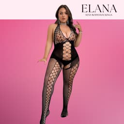 Elana - Selina Plus Size - Bodystocking - Visnet - Zeer Rekbaar - Erotische Lingerie met Open Kruis - Catsuit - L t/m XXL - Sexy Dames Lingerie - Bodysuit — thumbnail 4