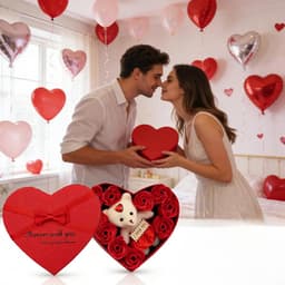 Rozen Teddybeer Cadeaubox - Zeepbloem Romantisch Geschenk - Binnenshuis Decoratie - Eeuwige Schoonheid - Hartvormig - Rood — thumbnail 4