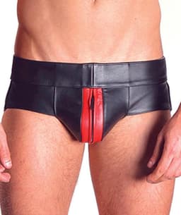 Mister B leren Jock Strap Zwart met rode bies - small — thumbnail 1